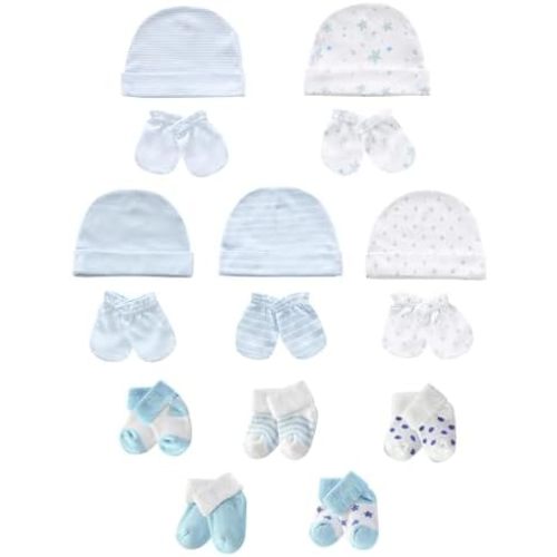 Baby Hats Mittens and Socks Set Soft Cotton Newborn Hat Glove for Boys Girls 0-6 Month