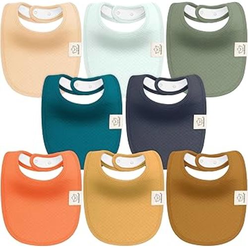 KeaBabies 8-Pack Organic Baby Bibs for Girls, Boys - Quilted Cotton Cloth Baby Drool Bibs for Drooling and Teething Toddler, Newborn, Infant, Soft & Super Absorbent (Eclipse)