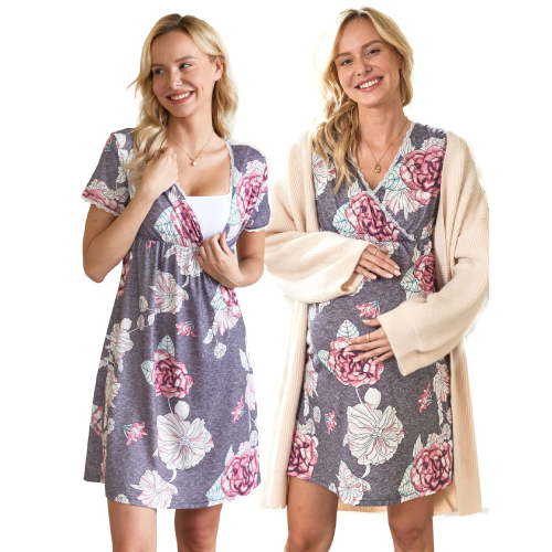 Avidlove Women 3 in 1 Delivery/Labor/Nursing Nightgown Short Sleeve Pleated Maternity Sleepwear for Breastfeeding Sleep Dress(S-XXL)
