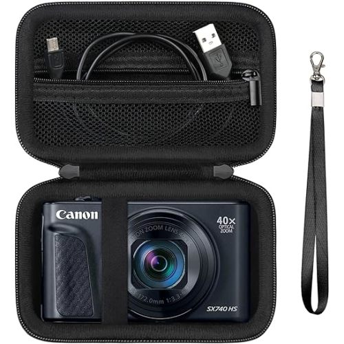 Hard Carrying Case for Canon PowerShot SX740/ SX730/ SX720/ SX620/ G7X Digital Camera, Protective Storage Bag with Zipper Mesh Pocket for Battery Pack, Charging Cable, USB Card, Black
