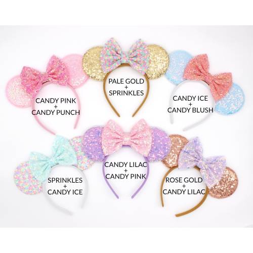 Mouse Ears One Size | Rose Gold Mouse Ears | Black Sequin Mouse Ears | Candy Color Mouse Ears | Choose Ear + Bow Color