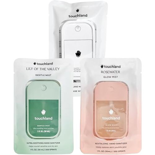 Touchland Glow Mist + Gentle Mist + White Mist Case, Scented and Stylish Hydrating Hand Sanitizer Spray Bundle, Travel Size Friendly