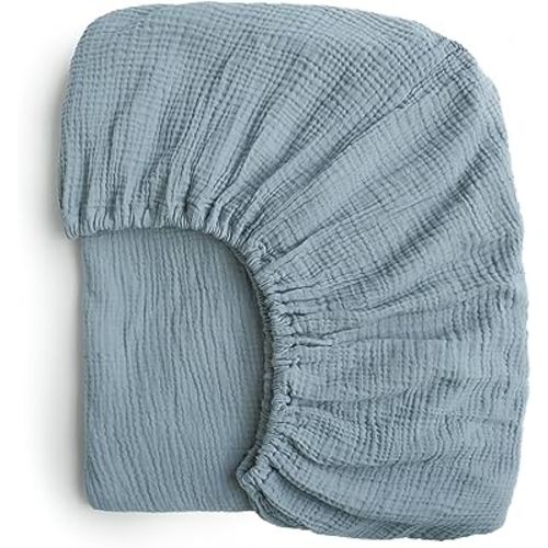 Konssy Muslin Fitted Crib Sheets 100% Cotton Baby Crib Sheets for Standard Crib Mattress (28 X 52 Inches), Soft and Breathable for Boy, Girl (Air Blue)