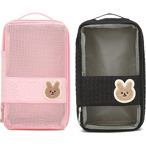 Diaper Bag Organizer Pouches - 2 Pack, small diaper bag Mini Purse, Travel Baby Bag for boys & Girls, Pink - Black