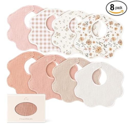 Konssy Muslin Baby Bibs 8 Pack, 100% Cotton Absorbent Bandana Drool Bibs for Teething and Drooling for Unisex Boys and Girls
