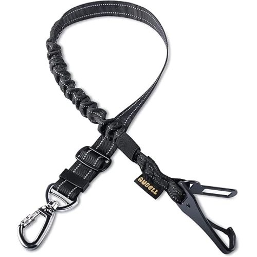 AUBELL Dog Seat Belt for car,Updated 3-in-1 Bungee Dog Car Tether with Clip Hook Latch & Buckle, Heavy Duty Dog Car Harness with Carabiner,Black