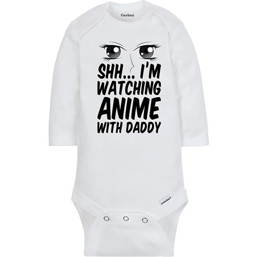 I'm Watching Anime With Daddy Long Sleeve Baby Onesie - White Organic Cotton