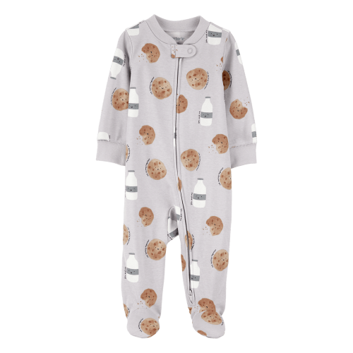 Grey Baby Milk & Cookies 2-Way Zip Cotton Sleep & Play Pajamas - Grey