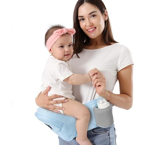 HKAI Baby Hip Carrier, Mom's Choice Award Winner, Adjustable Waistband & Breathable Mesh, Ergonomic Carrier with Non-Slip Hip Seat Surface for Newborns & Toddlers, Light Blue