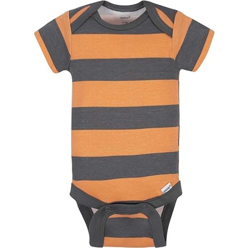 Gerber baby-boys 5-pack Short Sleeve Variety Onesies Bodysuits - 0-3 Months - Grey/Ivory/Orange