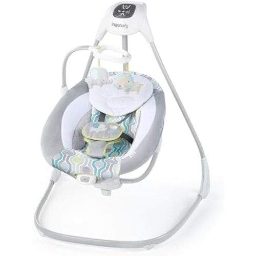 Ingenuity SimpleComfort Lightweight Compact 6-Speed Multi-Direction Baby Swing, Vibrations & Nature Sounds, 0-9 Months 6-20 lbs (Everston)