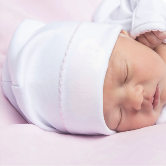Baby Girl White Hat with Pink Trim - Peruvian Pima Cotton Essentials – Magnolia Baby