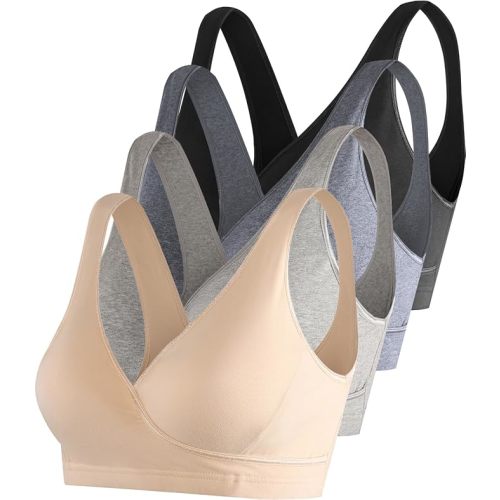 SUIEK 4 Pack Nursing Sleep Bra Maternity Bralette Cotton Breastfeeding Bras