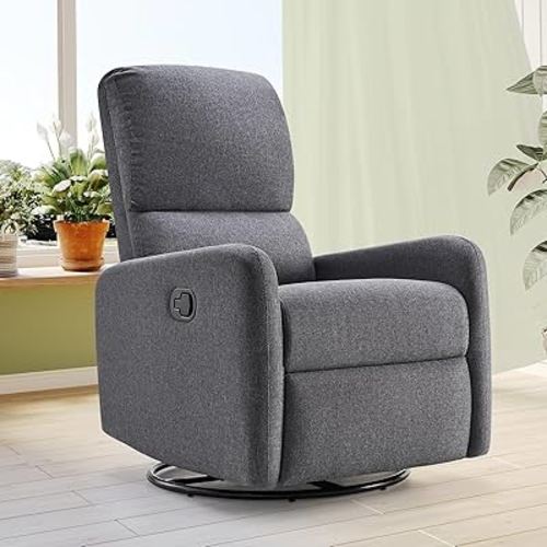 Jocisland Swivel Rocking Chair, Nursery Glider Chairs, Massage Rocker Recliner with High Back for Living Room Bedroom, Comfy Upholstered Modern Nursing Reclining Single Sofa, Linen Gray