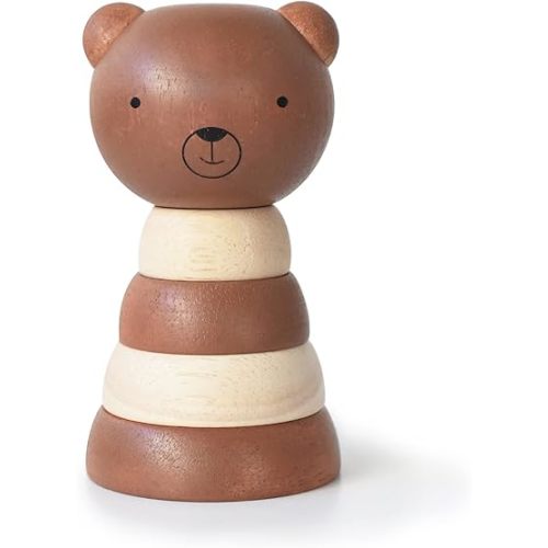 Wee Gallery Wood Stacker (Bear) Classic Learning Toy for Baby Development, Motor Skills, Problem Solving Activity, Child Safe Natural Materials, for Ages 18 Months and Up