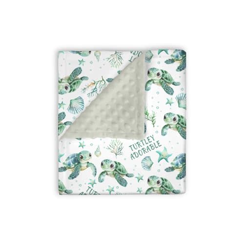 EyMzcod Mink Baby Boy Girl Blankets Under the Sea Turtle Animal, Ocean Creature Marine Life Double Layer Dotted Backing Receiving Swaddle, Newborn Infant Toddler Nursery Crib Bedding Shower Gift 30x40