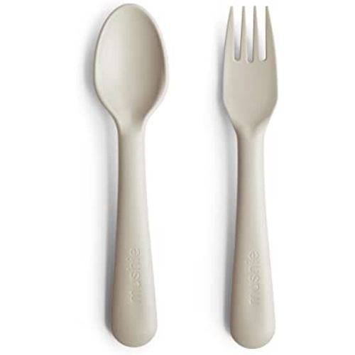 mushie Flatware Fork and Spoon Set for Kids | Made in Denmark (Ivory)