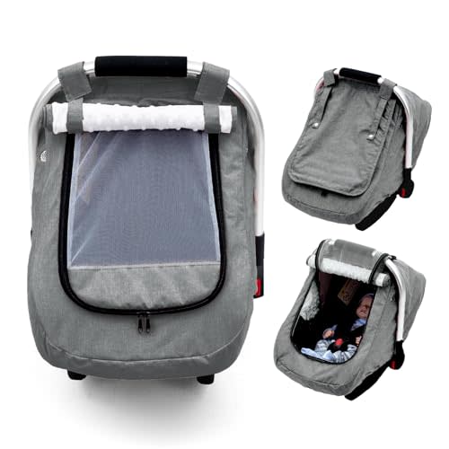 Baby Car Seat Cover, Waterproof Infant Car Seat Cover with 2 Breathable Vents, Carseat Cover with Mesh Window, Baby Stroller Weather Shield, Univeral Baby Carrier Cover for Newborn Shower Party