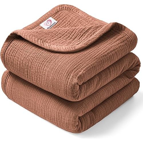 Muslin Crib Blanket 100% Cotton Muslin Baby Quilt 47"× 47", 4-Layer Soft Breathable Lightweight Muslin Baby Blanket for Boys Girls Toddlers (Terracotta)