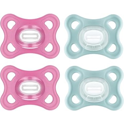 MAM Comfort Pacifiers, Newborn Pacifiers, 4 Count, MAM Pacifiers 3-12 Months, Best Pacifier for Breastfed Babies, Girl Silicone Pacifier