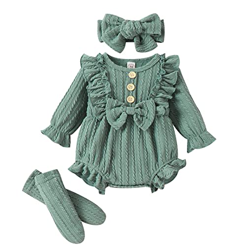 Kodaruber Newborn Baby Girl Outfit Clothes Ruffle Long Sleeve Sweater Romper+Headband+Socks Fall Winter Outfits for Girls