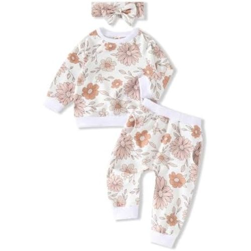 AMAWMW Infant Baby Girl Clothes Long Sleeve Loose Sweatshirts Pockets Pants Headband Outfits Fall Winter Spring Gift
