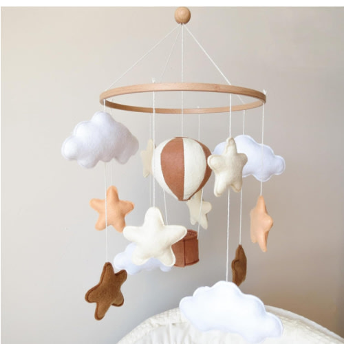 Neutral Hot Air Balloon Mobile for Crib Boho Baby Crib Mobile for Girls Boys Stars & Clouds Hot Air Balloon Baby Mobile for Crib