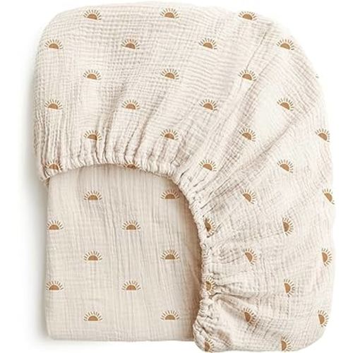 Konssy Muslin Fitted Crib Sheets 100% Cotton Baby Crib Sheets for Standard Crib Mattress (28 X 52 Inches), Soft and Breathable for Boys, Girl (Sun)