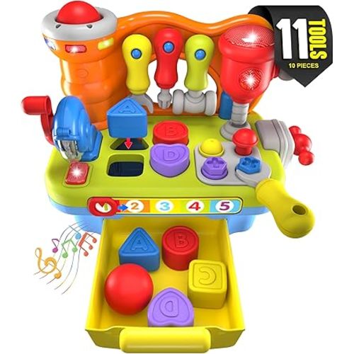 Toys for 1 Year Old Boy Birthday Gifts for Baby Boy Toy, Musical Learning Workbench Toy for Boys Kids Construction Work Bench Building Tools Sound Lights Engineering Pretend Play One Year Old Boy Toys