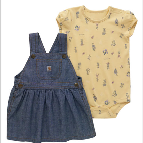 Girls' Two-Piece Short-Sleeve Printed Bodysuit & Denim Jumper Set (Infant)