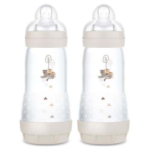 MAM Easy Start Anti-Colic Baby Bottle, Fast Flow, Breastfeeding-Like Silicone Nipple Bottle, Reduces Colic, Gas, & Reflux, Easy-to-Clean, BPA-Free, Vented Baby Bottles for Newborns, 4 Plus Months - Cotton - 2 Count (Pack of 1)