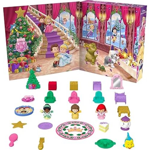 Fisher-Price Little People Toddler Toy Disney Princess Advent Calendar, 24 Figures & Accessories for Preschool Pretend Play Ages 18+ Months