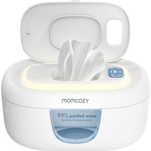 Momcozy Baby Wipe Warmer, Innovative Spring Design, Large Capacity Wipes Dispenser for 60-80pcs, Fast & Even Heating, 4 Modes of Temperature Heating Control, Diaper Wipe Warmer with Night Light, Blue