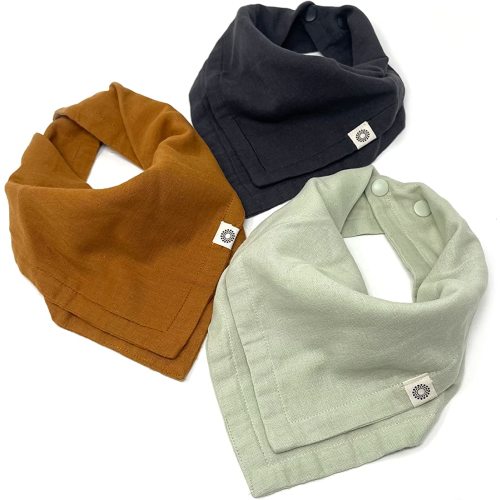 Indi by Kishu Baby - GOTS Organic Baby Bandana Bibs 3 Pk - 8 Layers Muslin, 4-Way Reversible