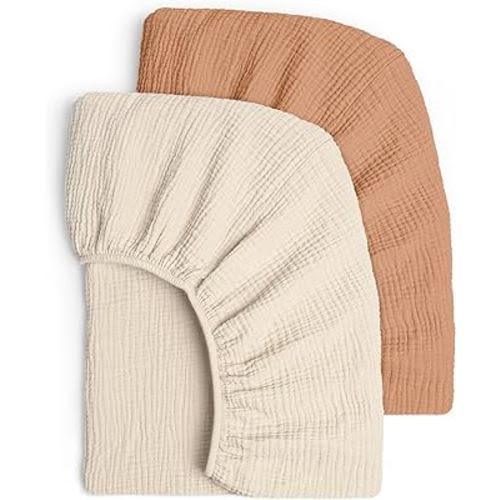 Lulu moon Muslin Crib Sheets - Fitted Crib Mattress Sheets for Boys and Girl - 28"x 52", 2 Pack (Beige & Caramel)