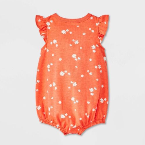 Baby Girls' Printed Ruffle Romper - Cat & Jack™ Orange 0-3M
