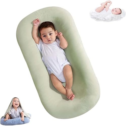 Lucakuins Baby Lounger, Bionic Design Baby Lounger for Newborn 0-24 Months, Soft Organic Cotton Breathable Lounger for Infants (Green Newborn Lounger)