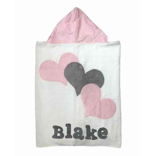 Personalized Triple Hearts Hooded Towel