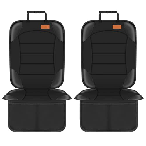 Siivton Car Seat Protector for Child Seat Cushion for Leather and Fabric Seats, 2 Mesh Pockets, Non-Slip Backing, Carseat Protectors for Vehicles, Baby, Pets (2 Pack)