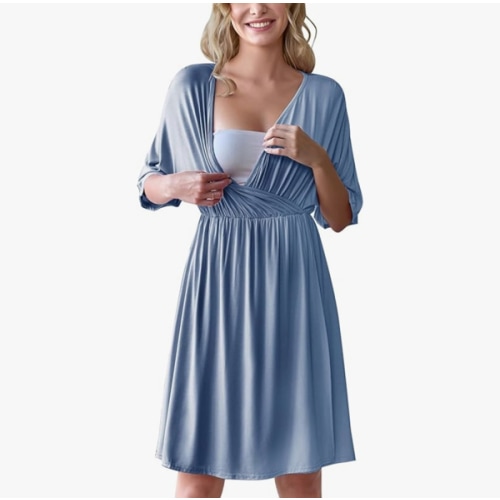 Ekouaer 3 in 1 Labor/Delivery/Hospital Gown Maternity Dress Nursing Nightgown Sleepwear for Breastfeeding