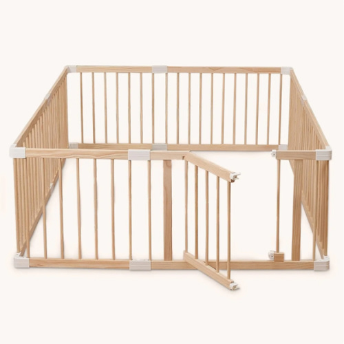 56”x56” HARPPA Wooden Baby Gate Playpen | Non-Toxic Foldable DIY Adjustable Play Yard for Infants & Toddlers – Natural Finish Baby Fence for Small & Large Spaces