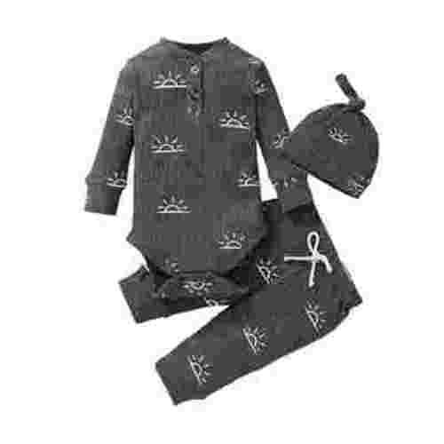 Newborn Infant Baby Boy Clothes Long Sleeve Romper Pants Headband Hat Outfits Set ( 3-6 Months, Grey)