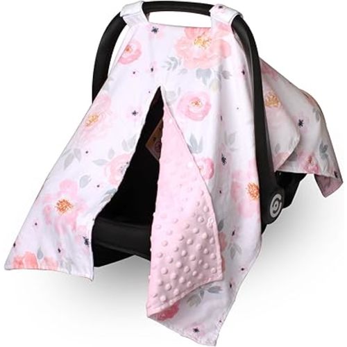 Car Seat Cover Baby Winter, Minky Infant Car Seat Cover, Cozy & Warm Carseat Canopy for Boys and Girls, Multi-use Baby Carrier, Stroller, Nursing Cover, Minky Blanket