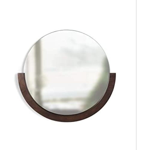 Umbra Mira Decorative Wall Entryway, Circular Mirror with Wood Frame on The Bottom Half, 22.5 Inch, Aged Walnut