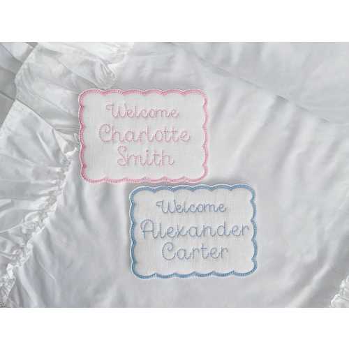 Newborn Welcome Sign, Baby Hospital Banner, Welcome Baby Plaque, Embroidered Custom Baby Hospital Bassinet, Name Announcement Card Tag