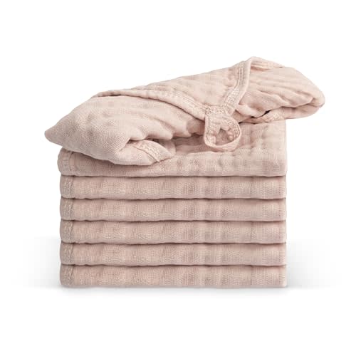 ECOVONA - 100% Cotton Baby Burp Cloths 10"x10" (8 Pack) Snuggle Comfort Muslin Washcloths - Newborn Baby Must Haves & Registry Gifts - Easy to Clean Cloth for Babies, New Born Boy & Girl (Blush)