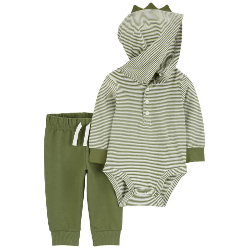 Baby 2-Piece Dinosaur Hooded Bodysuit Pant Set