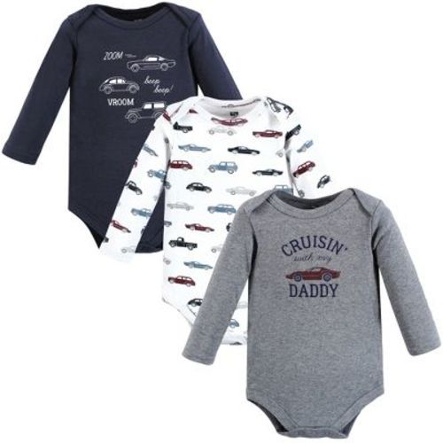 Hudson Baby Infant Boy Cotton Long-sleeve Bodysuits, Cars 3-pack, 9-12 Months