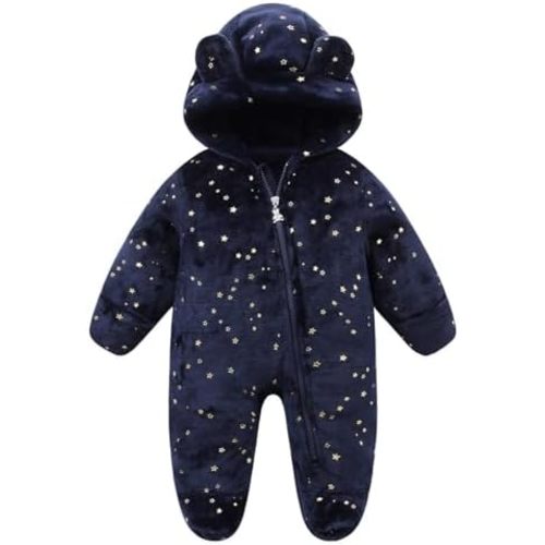 Baby Fleece Jumpsuit for 0-3 Months Infant Bear Snowsuit Newborn Romper Warm Coat