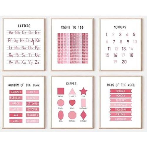 Kids Affirmation Wall Art Poster Decor,Affirmation Art Prints Nursery Pictures,Pink Alphabet Educational Posters,for Girls Room Decor Playroom Wall Decor Nursery Wall Art Decor,Set of 6(8”X10”inch,Unframed).
